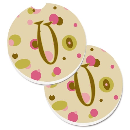 Carolines Treasures Letter U Initial Monogram Tan Dots Set of 2 Cup Holder Car Coaster CJ1004-UCARC